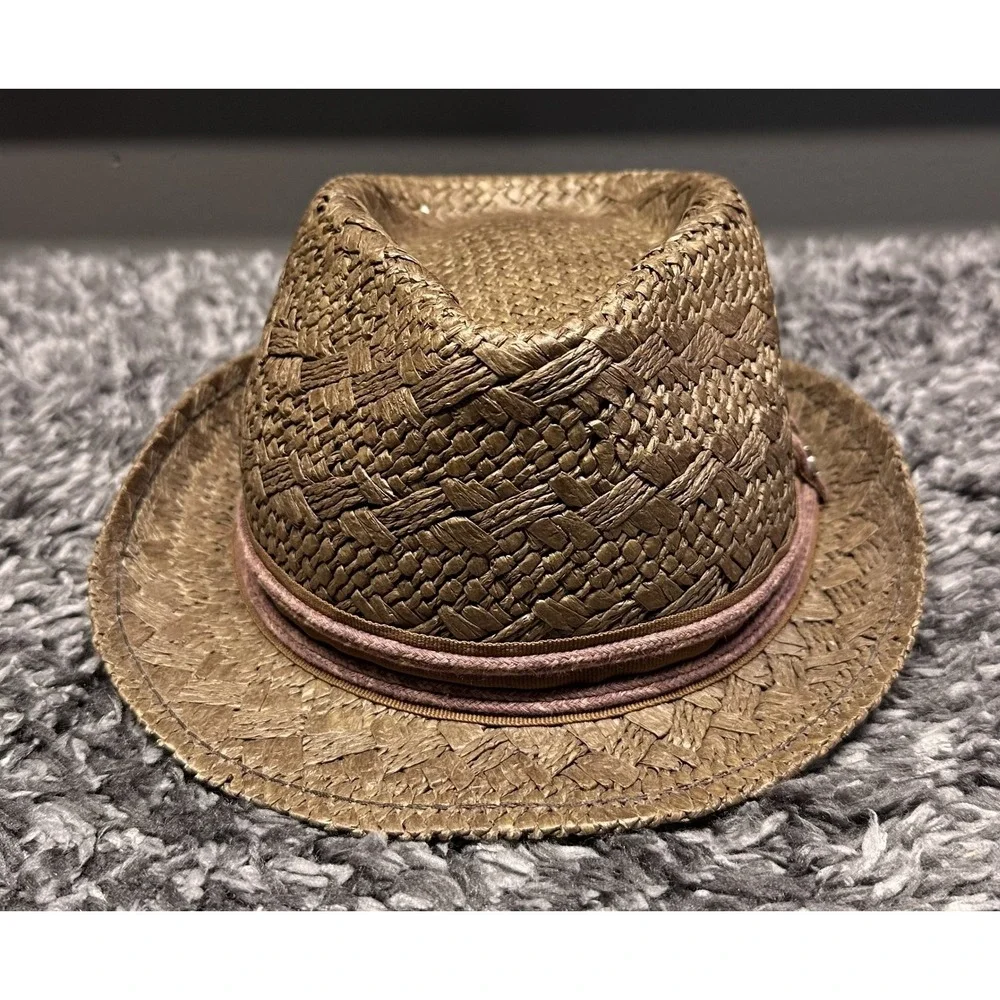 Tommy Bahama Fedora Hat Small Medium Brown Toyo Straw Woven Sun Beach Resort
